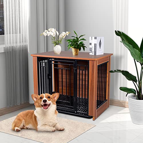 Wooden Dog Crate Furniture Style 32'', Decorative Dog Kennels End Table Wire Door with Lock Small Animal House with… - Image 7
