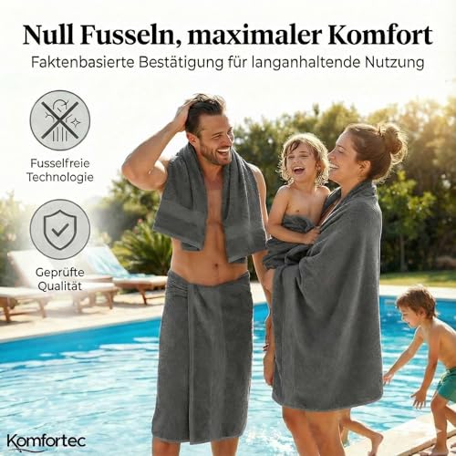 Foto von Komfortec 8er Handtuch Set aus 100% Baumwolle, 4 Badetücher 70x140 und 4 Handtücher 50x100 cm, Frottee, Weich, Towel, Groß, Anthrazit Grau