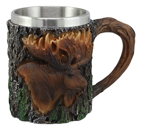 Ebros The Emperor Woodlands Bull Moose Mug Textured With Rustic Tree Bark Design 12Oz Drink Beer Stein Tankard Coffee Cup #TOP3