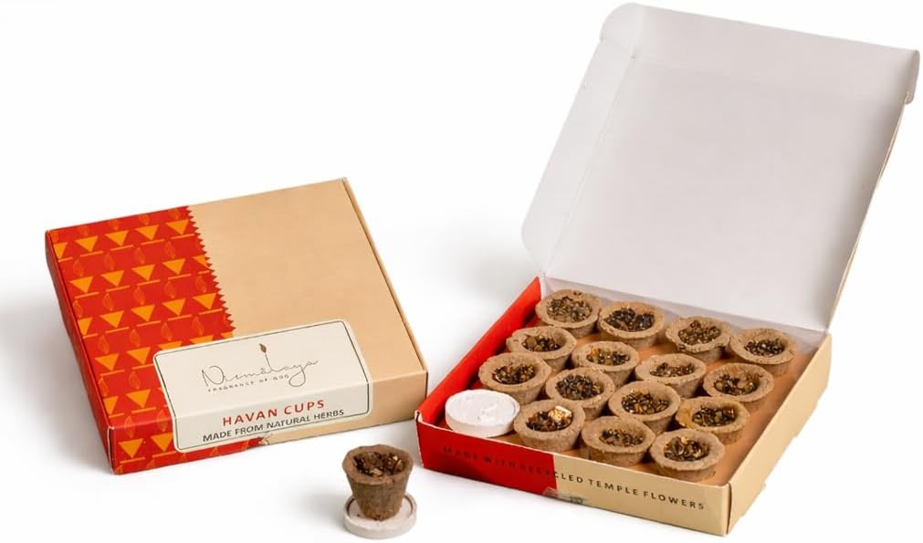 Nirmalaya Premium Organic Havan Cups | Pack of 15 Sambrani Dhoop Cups for Pooja | Made with Jatamansi, Loban, Guggal & Natural Herbs | Ideal for Meditation, Yoga and Aromatherapy