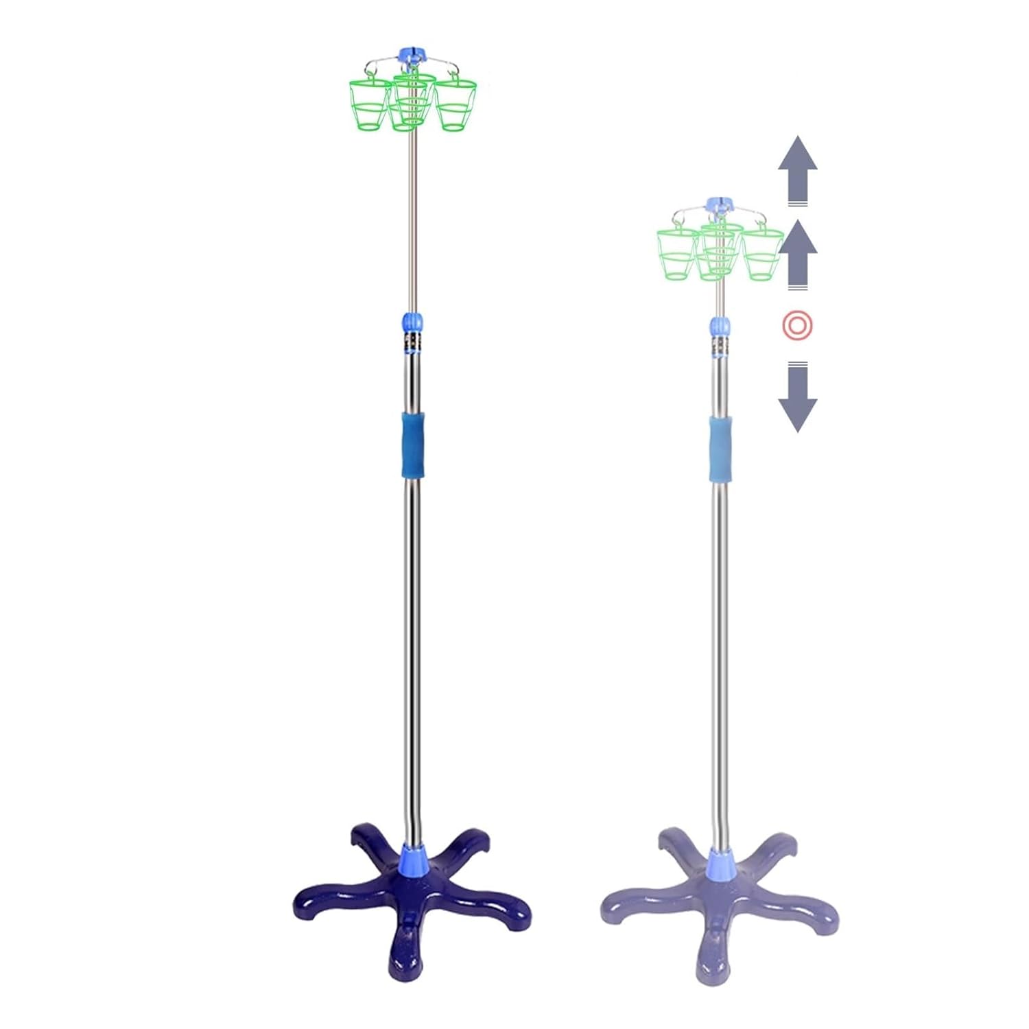 Adjustable Height IV Pole Stand with 4 Hooks - Sturdy Stainless Steel Medical Infusion Stand for Hospital and Home Use, 43.3 to 78.7 Inches