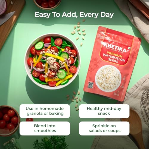 Image of Khetika Watermelon Seeds 200g | Seeds, Jumbo Watermelon Seeds 200gm, Seeds for Eating, Healthy Snacks, Rich in Antioxidant & Protein Rich, No Preservatives, Gluten Free (Pack of 3)