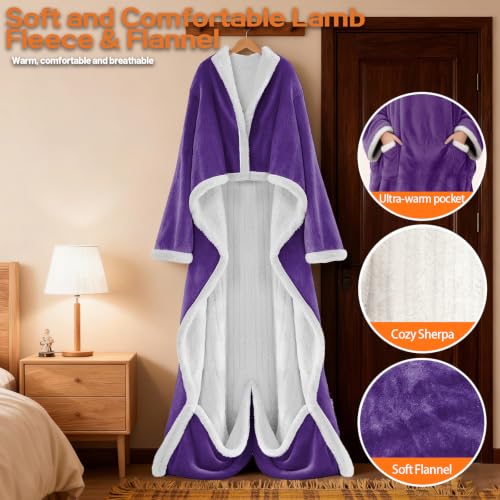 Image of Wearable Heated Blanket With Sleeves & Foot Pocket, Heated Throw Blankets Fast Heating Blanket With 10 Heat Settings Auto Shut Off Over-Heat Protection-Warm Gift, Machine Washable, 52 inch*72 inch+18 inch
