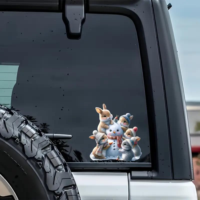 Merry Christmas Snowman Rabbit Floral PVC Vinyl Car Decals Stickers Waterproof Self-Adhesive Decals for Cars, Laptops, Trucks, Motorcycles Wall Window Luggage Scratch Cover Door Decor Sticker - Image 4