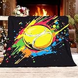 Sherpa Weich Fleecedecke L 100x130cm Graffiti Sport Tennis-Thema Überwurf Flauschig Flanell Anti-Pilling Schwarz Decke Warm Waschbar Decke für Bett & Couch Tagesdecke Kuscheldecke