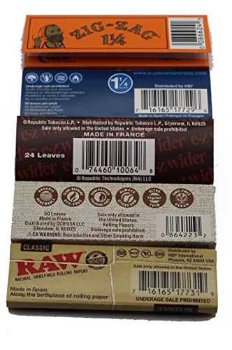 5 Packs Rolling Paper King Size Variety Combo Pack Raw Vibes Elements Ocb Zig Zag + Dss Scoop Card #TOP3