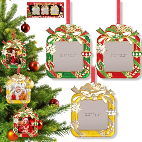 Thyle 3 Pcs Christmas Picture Frame Ornaments Metal Xmas Hanging