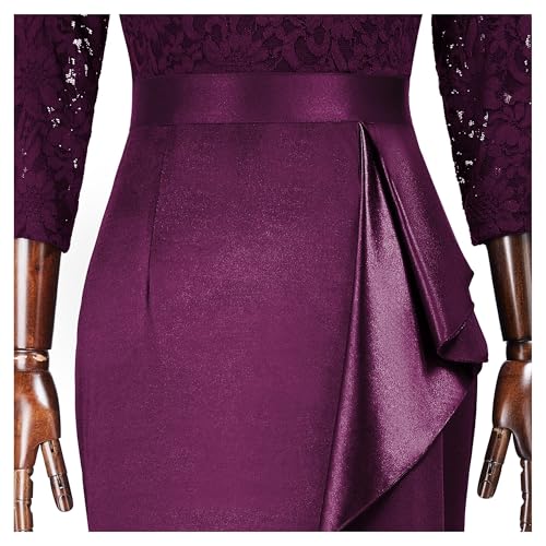 Image of MISSMAY Women's Vintage Floral Lace Ruffle Half Sleeve Evening Party Formal Long Dress