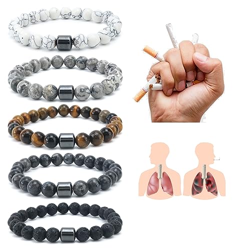 5pc Smoking Cessation Bracelet, Quit Smoking Bracelet for Women Men. Anti Smoke Magnetic Therapy Bracelet, Spiritual Bracelet Pain Relief for Weary Muscles & Joints