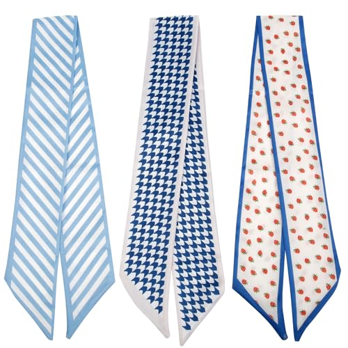 3PCS Purse Scarf for Women, Multifunctional Skinny Neck Scarves Boho Twill Hair Bands Fashion Handbag Accessories for Gifts