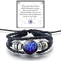 DIOWUS Pulseira espiritual de signos do zodíaco para mulheres e homens, 12 constelações de couro multicamadas feitas à mão pulseiras ajustáveis unissex que brilham no escuro joias do zodíaco presentes de aniversário meninos meninas, 7, Couro, Sem pedras preciosas