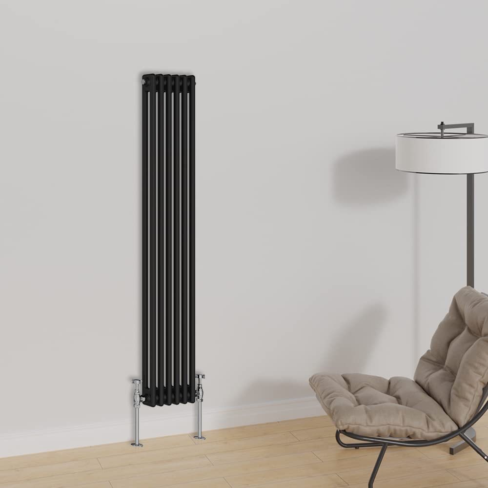 Warmehaus Vertical Column Radiator 1500x290mm Double Panel Black