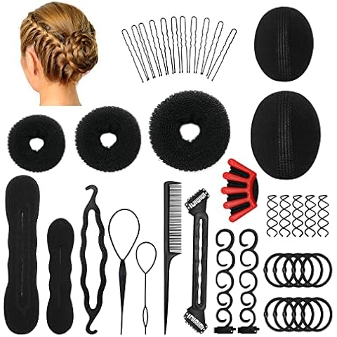 PAFUWEI 40 Pcs Hair Braiding Tools, 17 Styles Hair Design Styling Tools Accessories Set DIY Hair Accessories Hair Modelling Tools For Women Hairdresser Kits Set Donut Bun Ponytail Maker Cover