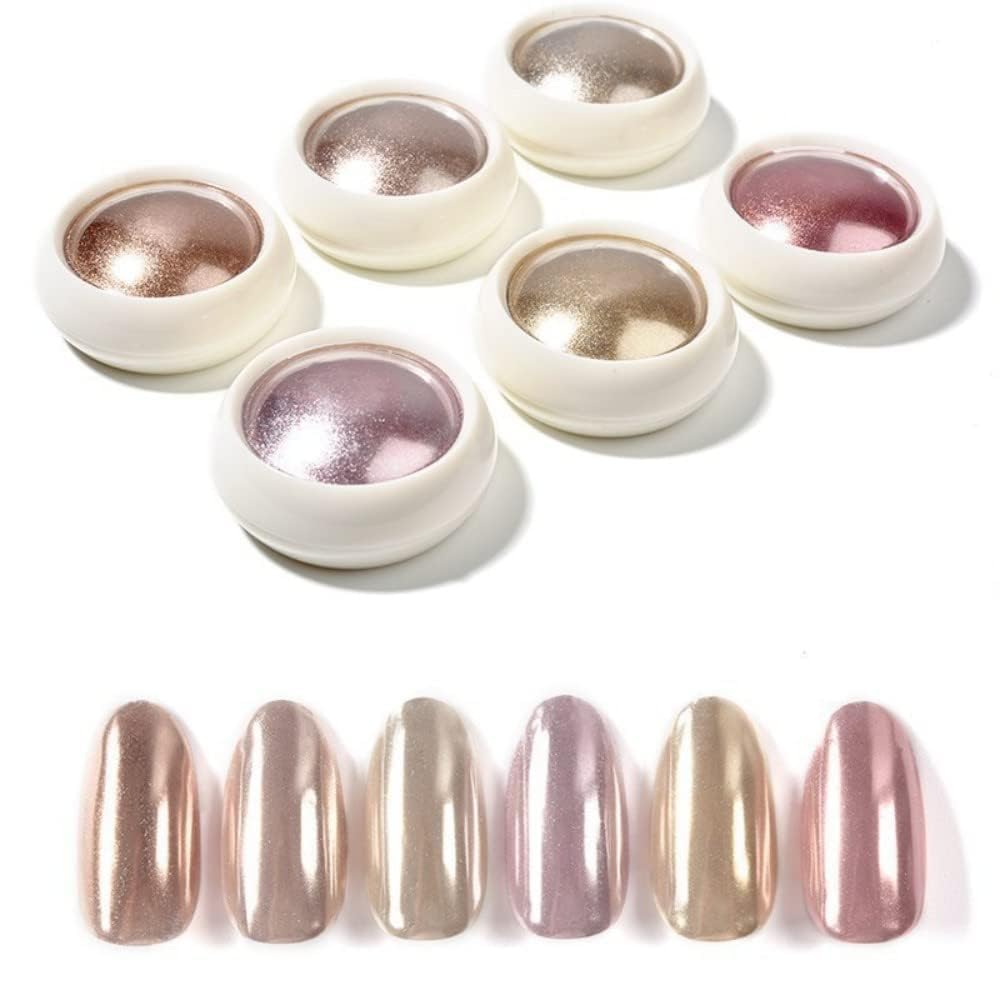 Rubyface 6 Colors Chrome Nail Powder Set,Metallic Mirror Effect Nail Art Powder,Holographic Pigment Glitter Dust for Gel Polish Manicure Decoration with 6 Eyeshadow Sticks (03)-image-35
