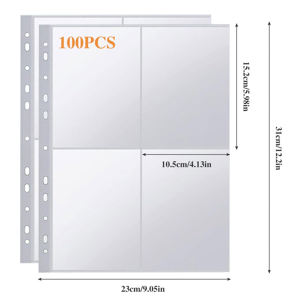 100 pezzi, formato A4, buste per foto, 4 tasche, formato A4, buste trasparenti per riporre foto, formato A4, custodia per cartoline, custodia per album foto, buste per foto, 10,5 x 15,2 cm
