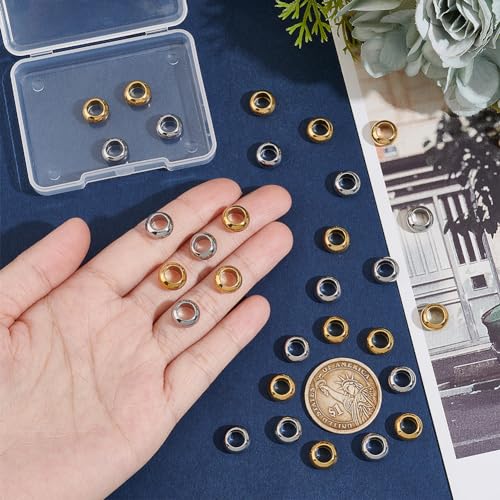 UNICRAFTALE 30Pcs 2 Colors 304 Stainless Steel Spacer Beads Rondelle Beads Golden Beads 6mm Hole Hollow Beads Metal Loose Beads Large Hole Bracelet Beads for DIY Necklace Jewelry Making - Image 4