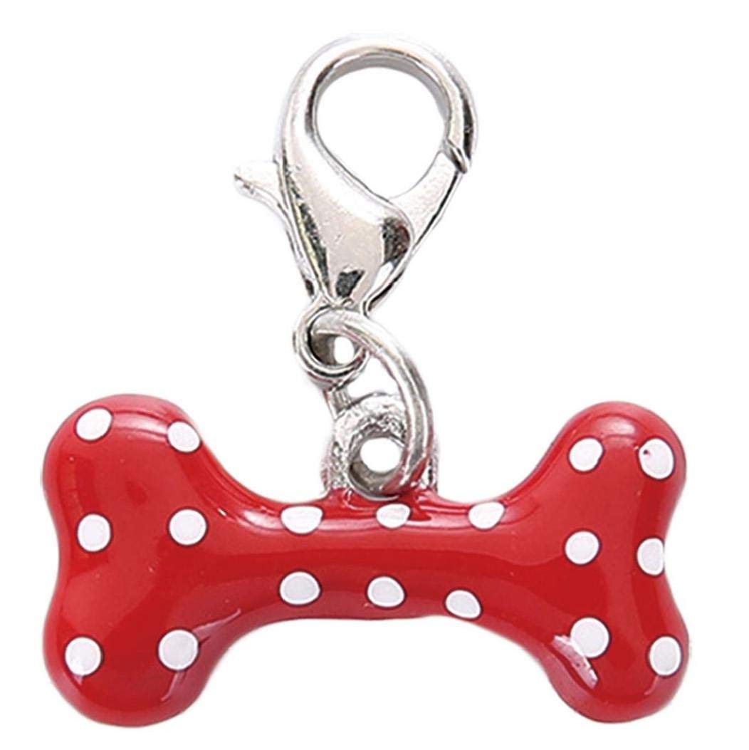 Lankater Red Pet Collar Pendant Bone Shape Keychain Charm Pets Collars Accessories For Dog Cat