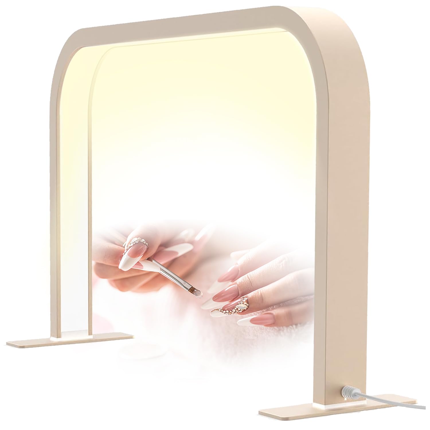 Mofgoe Women's Gold Half Moon Nail Desk Light For Professionals, 24In 45W Nail Tech Light Nail Table Lamp, 3 Color 10 Brightness Touch Control, Dimmable Nail Desk Light For Manicure,