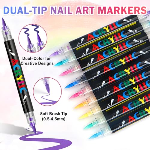Image of IONSGAKO Nail Art Pens Set, Dual-head Dual-color Nail Polish Pens