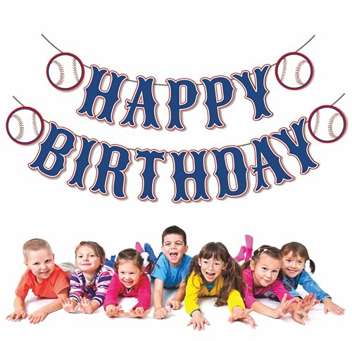 Image of OZCZKZZ Happy Birthday Banner Baseball,Navy Blue,Baseball Birthday Party Decorations