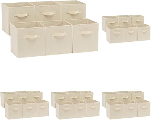 Miniatura 21 de Yaxa Basics Organizador para almacenamiento, de tela, plegable, con forma de cubo, con asas, color beige, resistente, 33 x 33 x 33 cm, paquete de 6