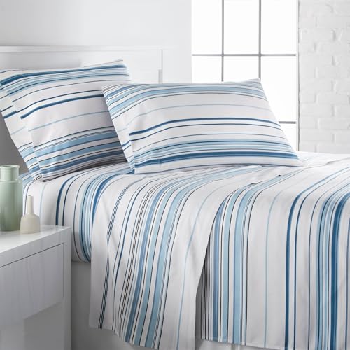 Southshore Fine Living, Inc. Coastal Stripes Printed Sheets, 4-Piece Queen Striped Sheet Set, 15 Inch Deep Pocket Queen Sheet Set Stripes, Blue Stripe Sheets