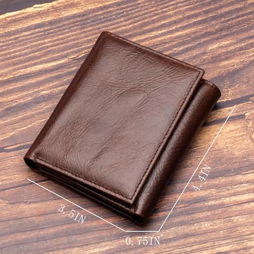 Mens Genuine Leather Wallet,Large Capacity Trifold Wallet for Men with 3 ID Window (BROWN)3
