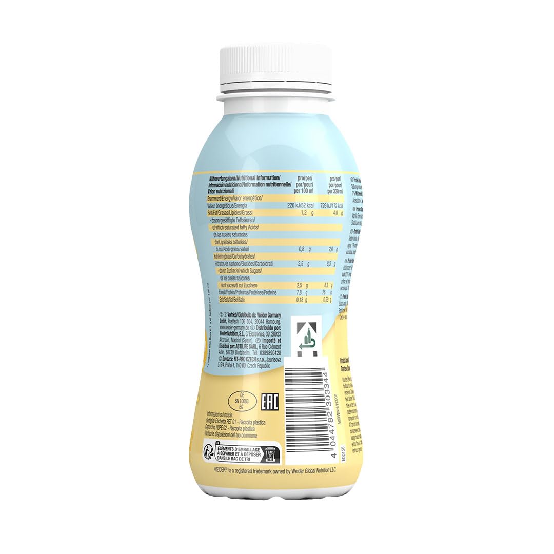 WEIDER Protein Shake Ready to Drink 26 g Eiweiß, Fertiggetränk mit Whey und Casein, zuckerarm und laktosefrei, 6 x 330 ml Vanille