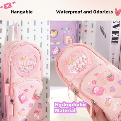 Image of Large Capacity Kawaii Pink Pencil Case & Pencil Pouch - Cute 3-Compartment Stationery Organizer for School Supplies, Office, and Travel | Ideal Gift for Girls and Art Lovers