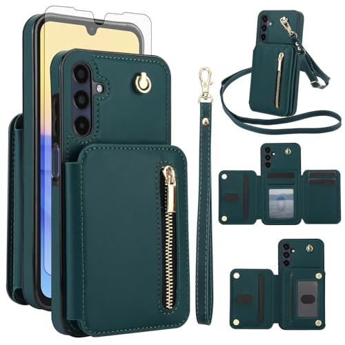 Étui portefeuille Samsung A54 5G vert avec protège-écran et bandoulière