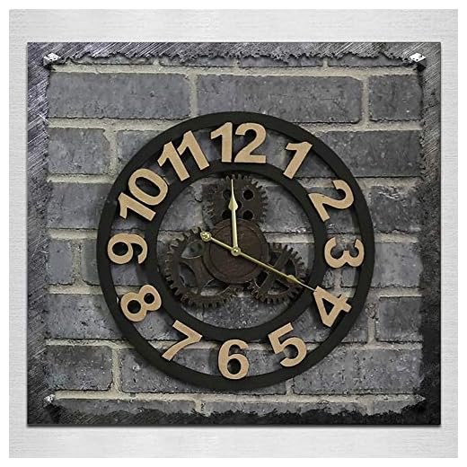 väggklocka Zq Ity American Industrial Style Wood Vintage Old Gear Wall Clock (Gold) (Color : Gold)