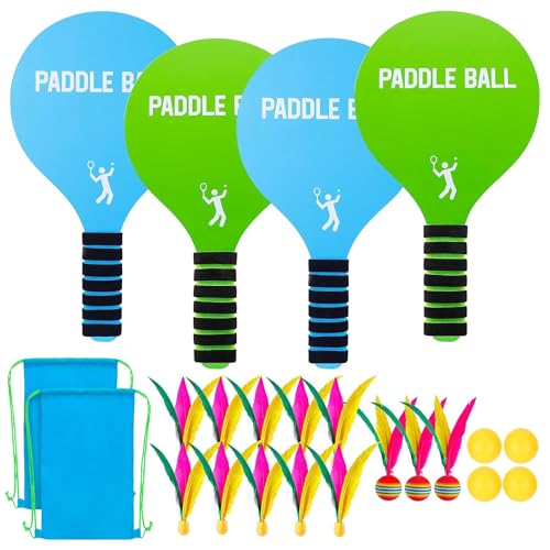 Beeplove 2 Sets Beach Games Toy Paddle Ball Set - Funny Paddleball Rackets Game Outdoor Sports Toys for Kids Adults Family Games Yard Lawn Party Supplies Beach Must Haves 2026 Blue Green Medium