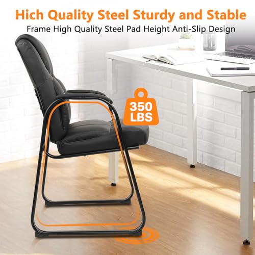 Image of CLATINA Leather Guest Chair with Padded Arm Rest for Reception Meeting Conference and Waiting Room Side Office Home Black with Sled Base 2 Pack