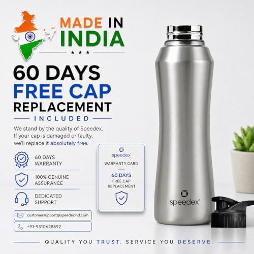 Image of Speedex Stainless Steel Water Bottle 1 Ltr, Leak Proof Sipper Cap, BIS Approved 1000 ml Metal Bottle For Daily, Office, School, Gym, Travel Use for Men, Women, Kids, Adults, Silver, Set of 1