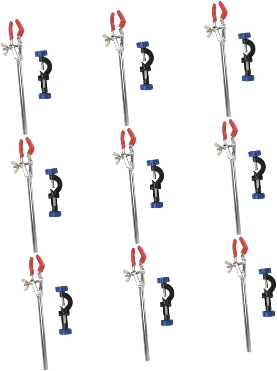 Gatuida 9sets Three-jaw Flask Clamp Holder and Beaker Clip with Laboratory Stand Support Lightweight and Versatile for Safe Use Educational Settings