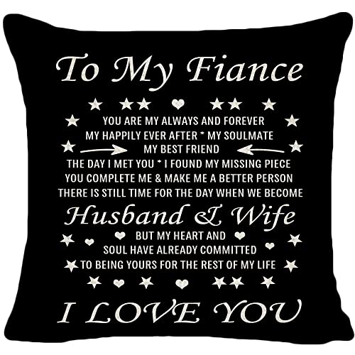 Hysunland Housse de coussin carrée en toile de jute avec inscription « Fiance Wedding » - 45,7 x 45,7 cm - Noir - Pour lit ou salon Cover