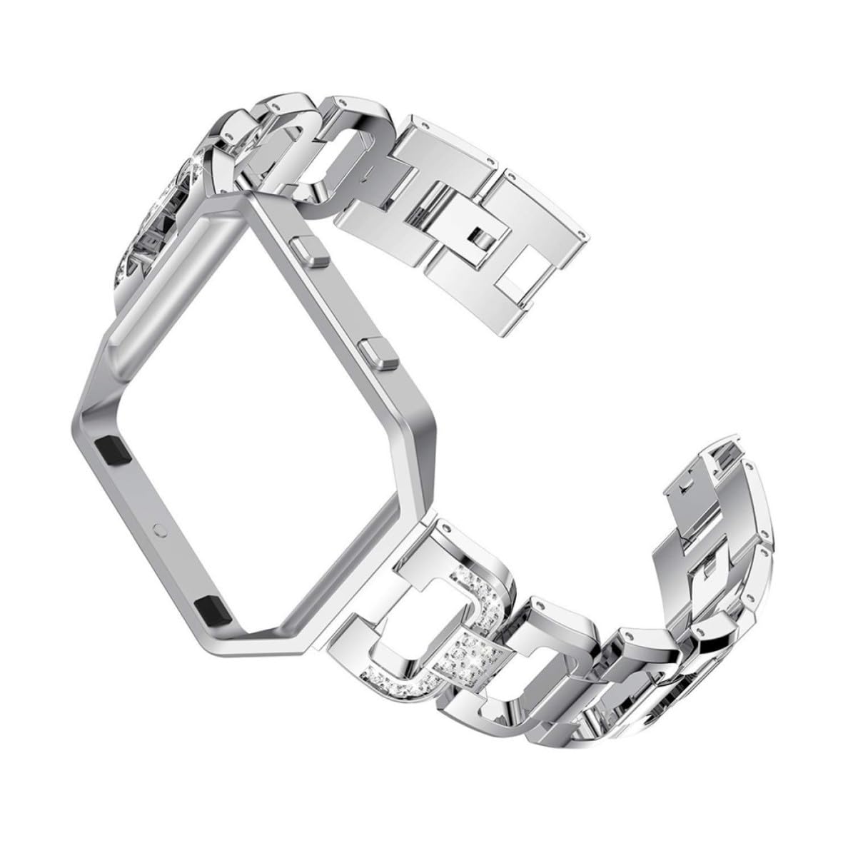 Pulsera con marco de reloj y diamantes de imitación anticaídas en acero 8