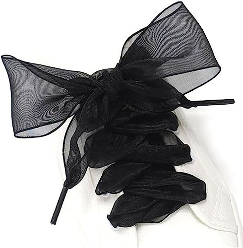 MarJunSep Ribbon Shoe Laces for Sneakers, Flat Lace Shoelaces for Women Girls Shoestrings 4CM Wide (1 Pair Black, 47')
