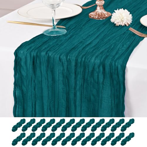 24 Pack Teal Table Runner 10Ft Cheesecloth Table Runner Rustic Gauze Table Runner Romantic Long Sheer Fabric Cheese Cloth Table Runner for Wedding Party Bridal Baby Shower