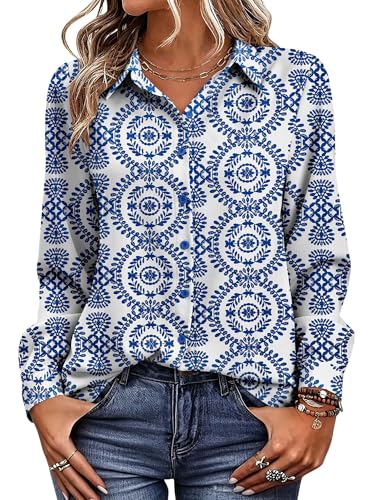 Image of Magritta Women's Shirts Fashion Casual Loose Fit Long Sleeve Button Down Lightweight Collared Blouse Tops