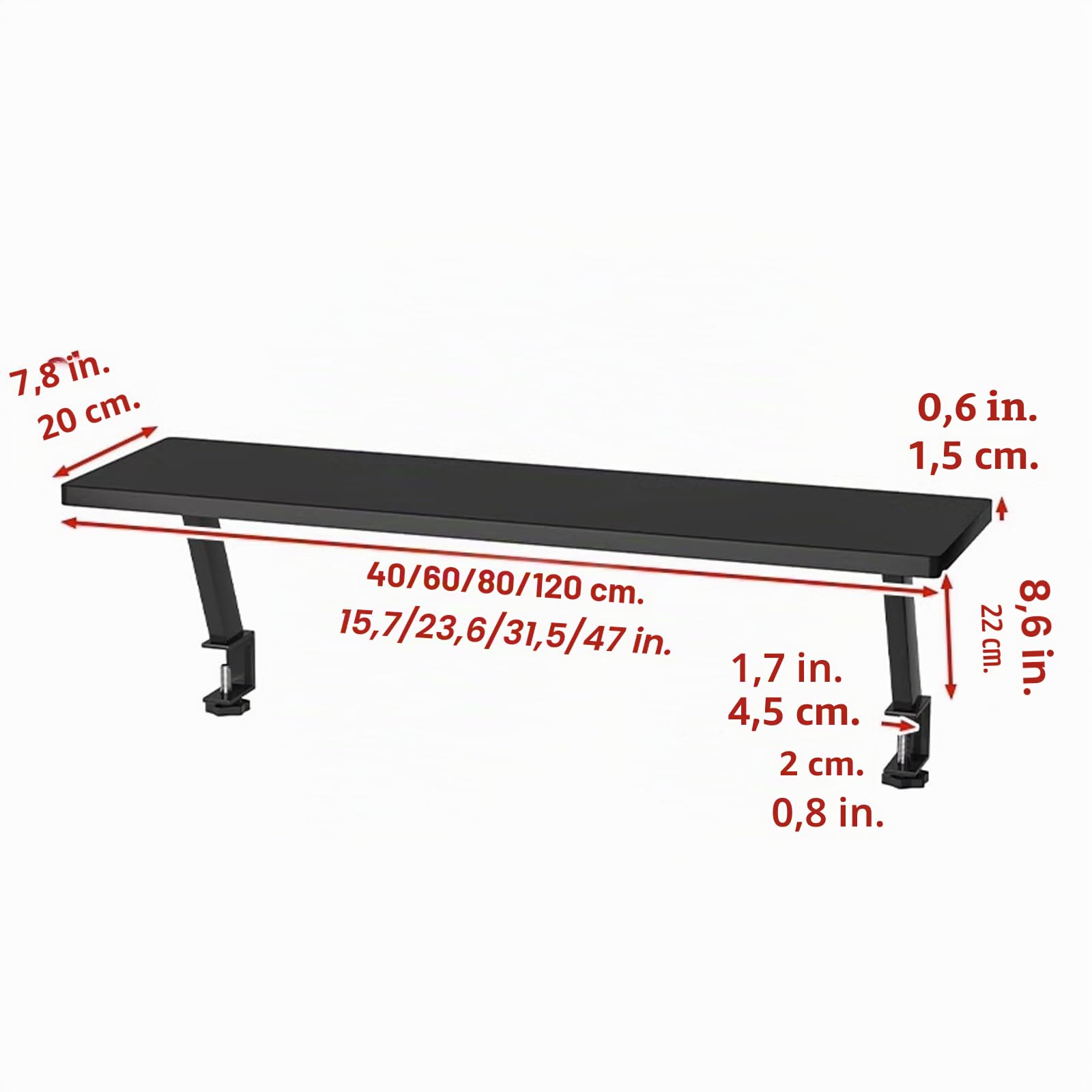 Mensola da scrivania regolabile con morsetto, organizer da scrivania espandibile per giocatori e oggetti essenziali per l'ufficio, supporto ergonomico per monitor e laptop, robusta piattaforma