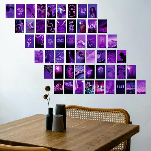 Image of SAW Purple Aesthetic Posters Pack of 54 | 4x6 Inch Aesthetic Wall Collage Posters | Trendy Artwork Prints for Wall Decor | Decorative Posters for Bedroom, Living Room, Home & Office