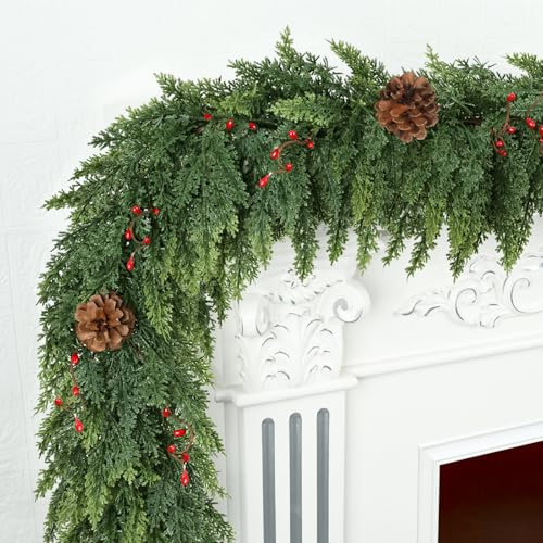 Realistic Christmas Garland for Mantle 6FT Real Touch Thick/Lush Artificial