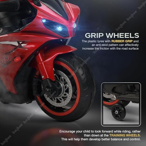 Image of Baybee R7 Baby Battery Operated Bike for Kids with Foot Accelerator & Music | Rechargeable Ride on Toy Bike with LED Light | Baby Electric Bike for Kids to Drive 1 to 3 Years Boys & Girls (Red)