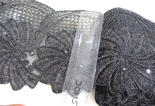 Image of Strala Red Color Laces for Dresses, Sarees, Lehenga, Suits, Bags, Decorations, Borders, Crafts and Home Decor,Blouse (3mtr) Design-801 (Black)