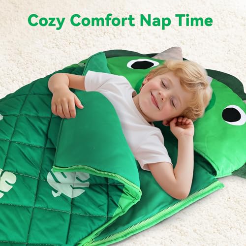 Image of iPlay, iLearn Kid Sleeping Bag, Dinosaur Slumber Sack, Toddler Boy Nap Mat, 2 in 1 Green Dinos Cushion Blanket, Happy Travel Sleepover Daycare Preschool Birthday Gift for 3 4 5 6 Years Old Child