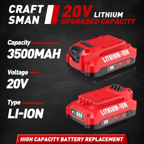 Image of Bonadget 2Pack 3.5Ah Battery and Charger Set for Craftsman 20V Battery Replacement for Craftsman V20 CMCB202 CMCB2011 CMCB205 Lithium-ion Battery with CMCB104 Charger Set