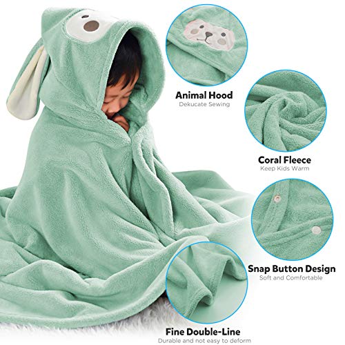 Image of ROMASA Baby Bath Towel Ultra Soft Hooded Towel Highly Absorbent Bathrobe Blanket Toddlers Shower Gifts for Boys Girls- 27.5 inch x 55 inch (Green)