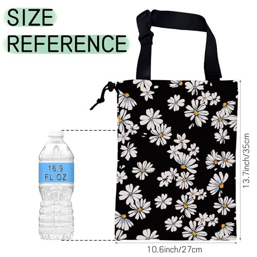 Image of Small Daisy Flowers Car Garbage Bag,Waterproof Small Car Trash Bag Hanging Back of Seat,Drawstring Hanging Car Trash Bag with Adjustable Buckle for Car Accessories