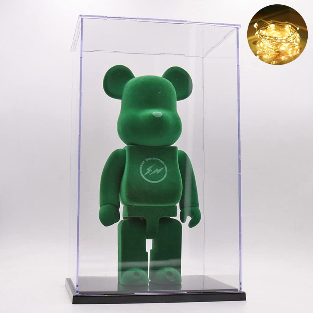 Acrylic Display Case for Large Collectibles, 29 inch Tall Clear Acrylic Box for Bearbrick 1000% Doll Lego, Dustproof Assemble Plastic Display Box, Decorative Storage Cube with Black Base